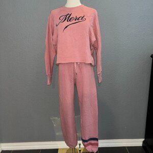 ANTHROPOLOGIE SUNDRY "Merci" SWEATSUIT CROPPED SWEATSHIRT & SWEATPANTS Sizes 1/0